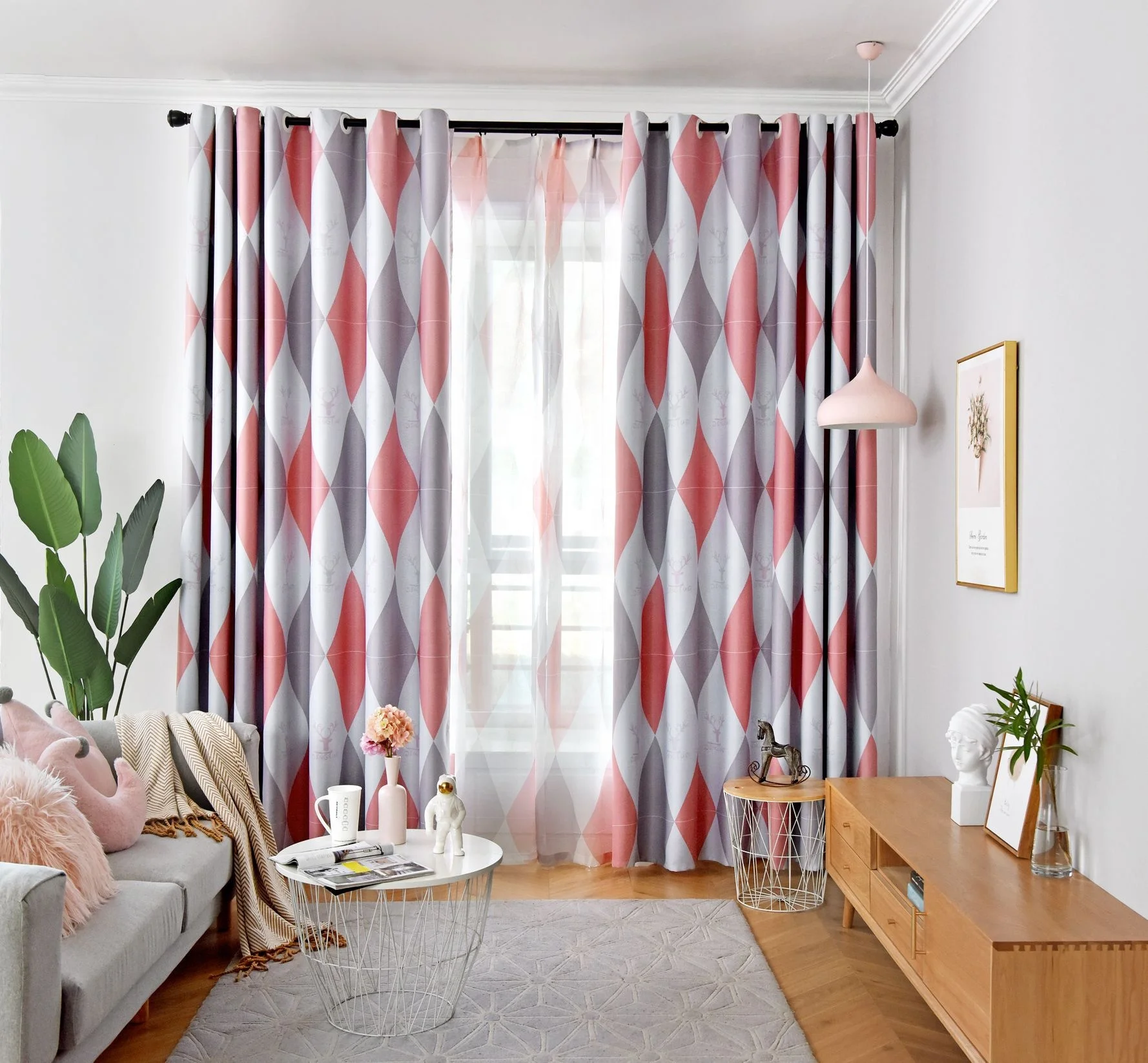 
Modern Nordic Simplicity Yellow Geometric Printed Curtain Living Room Bedroom Home Decoration Polyester Window Curtains 