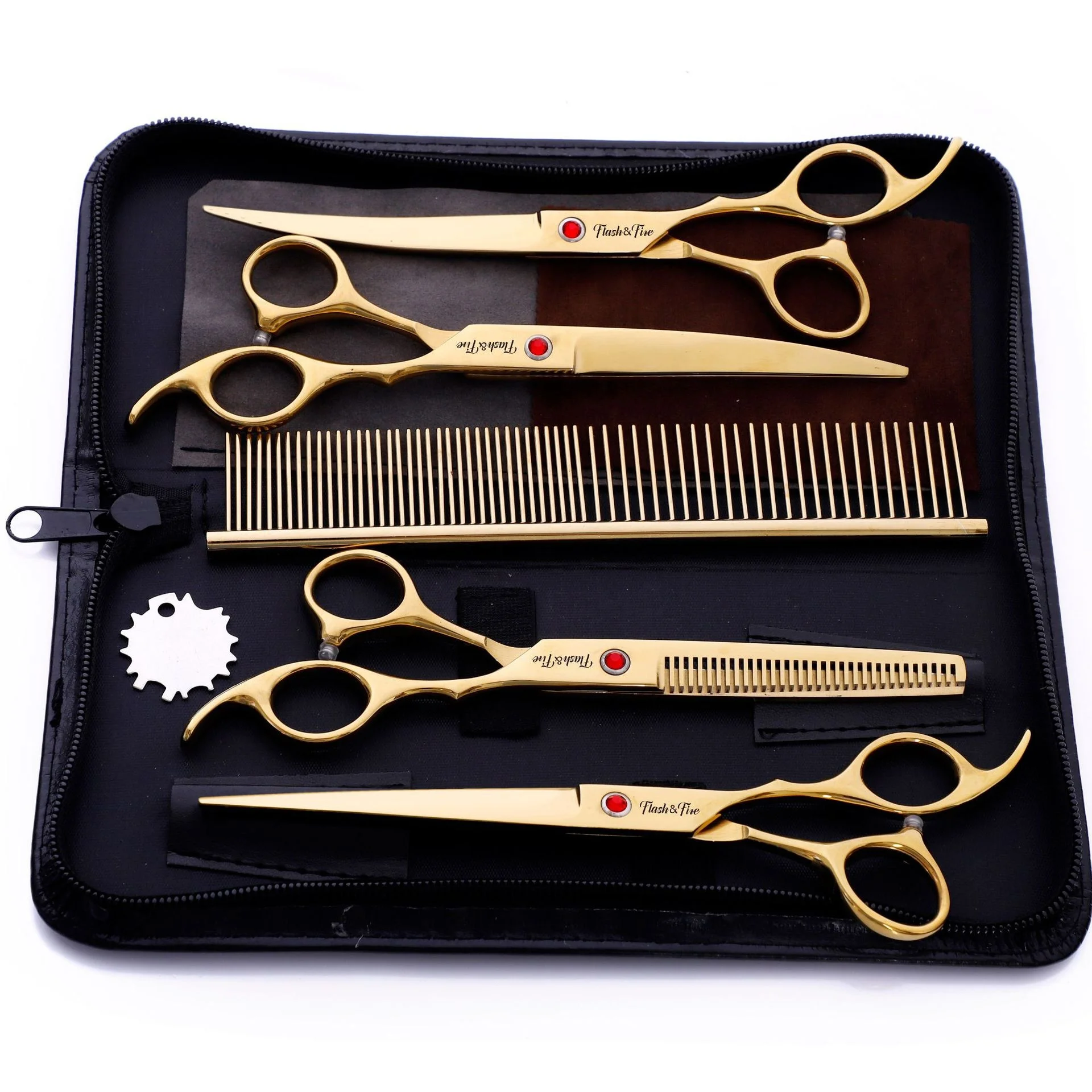  Glod stainless steel dog hairdressing scissors grooming shears set with pet
