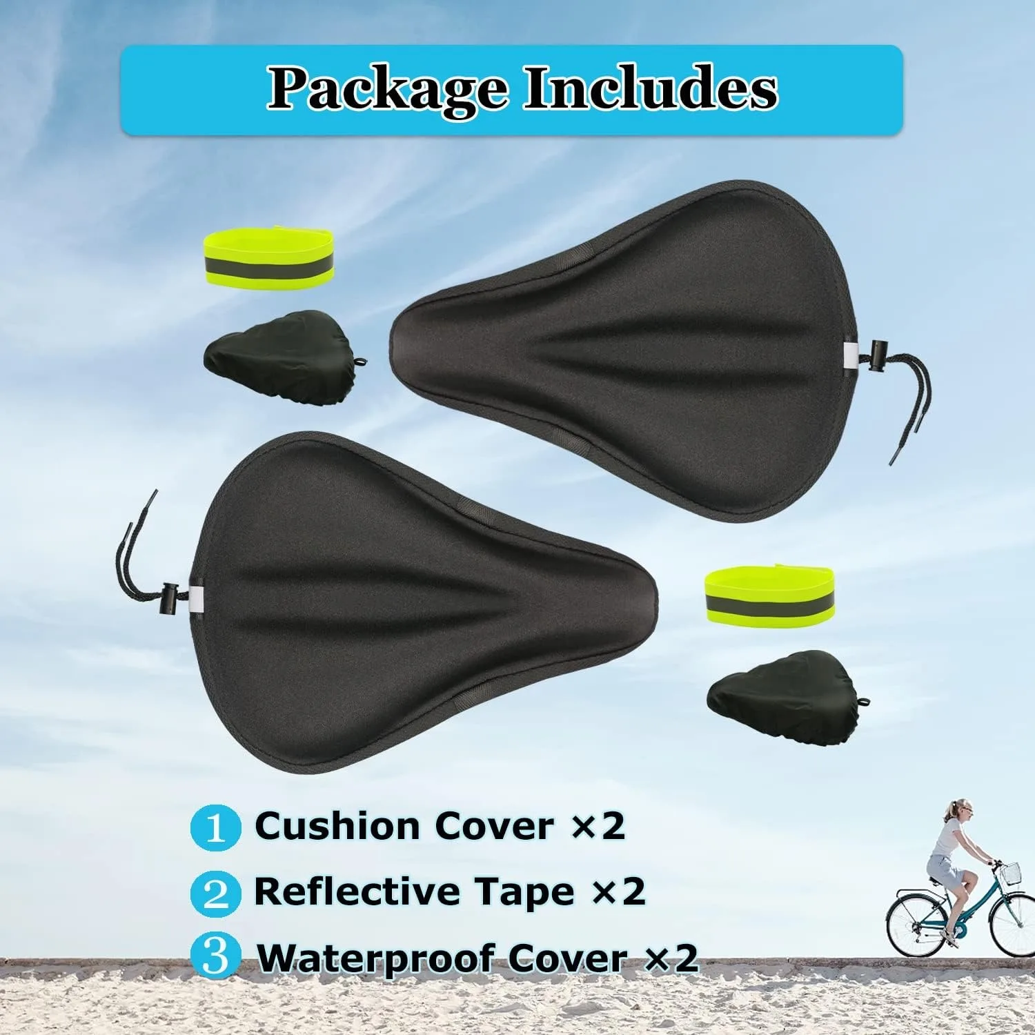 Gel Bike Seat Cover Padded Bicycle Saddle Covers  Bike Seat Cushion Cover