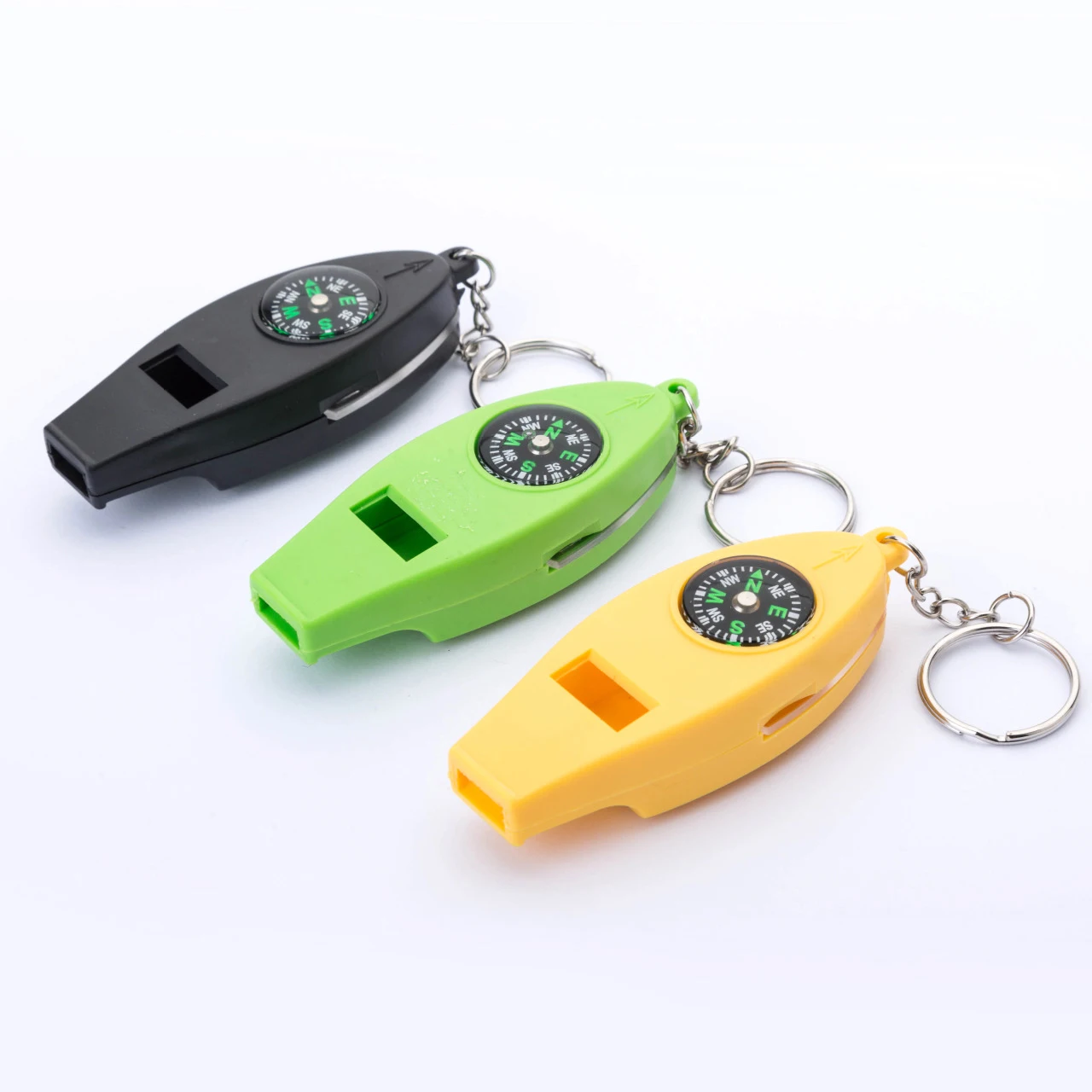 4 In 1 Multifunctional Keychain Compass 20mm Whistle Thermometer And Magnifier For Outdoor Sports