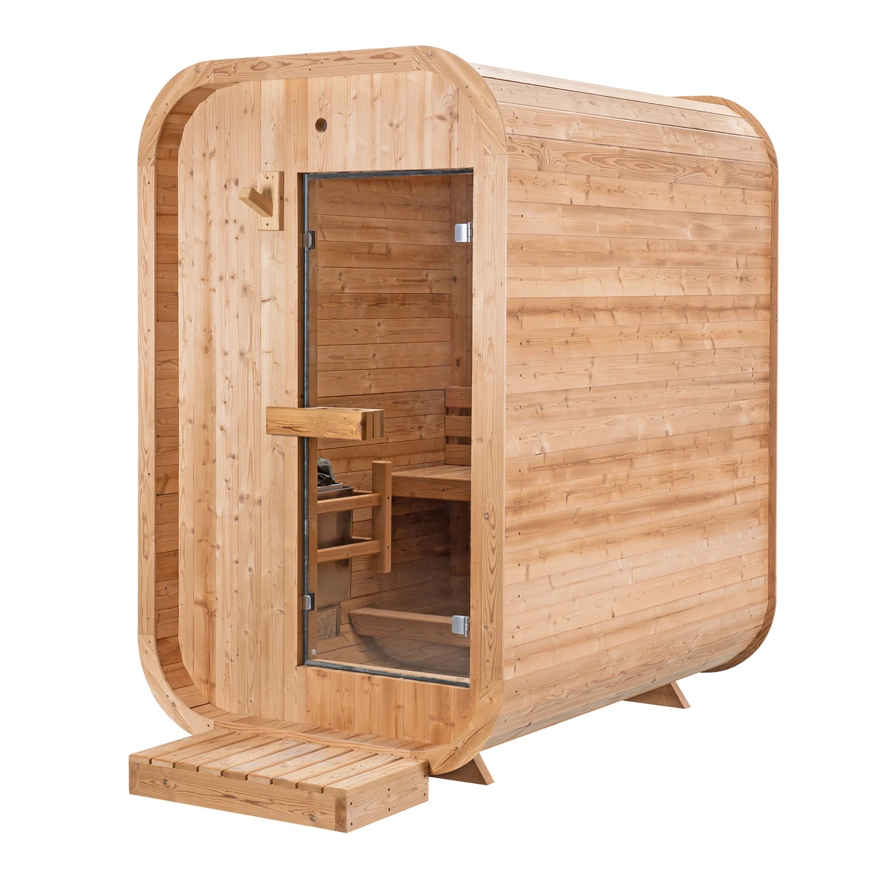 Bropool Smart Modern Design 2 Person Solid Wood Outdoor Infrared Sauna Room in Cube Design with Low EMF Carbon Red Light