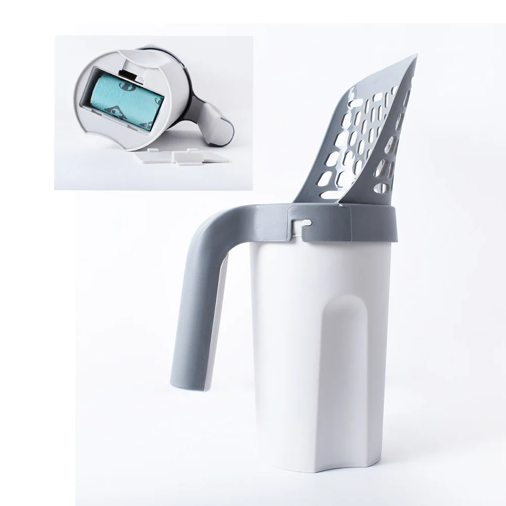 2024 Wholesale Pet Products Detachable Shovel Deep Stainless Pet Cat Litter Scooper With Handle And Trash Bag