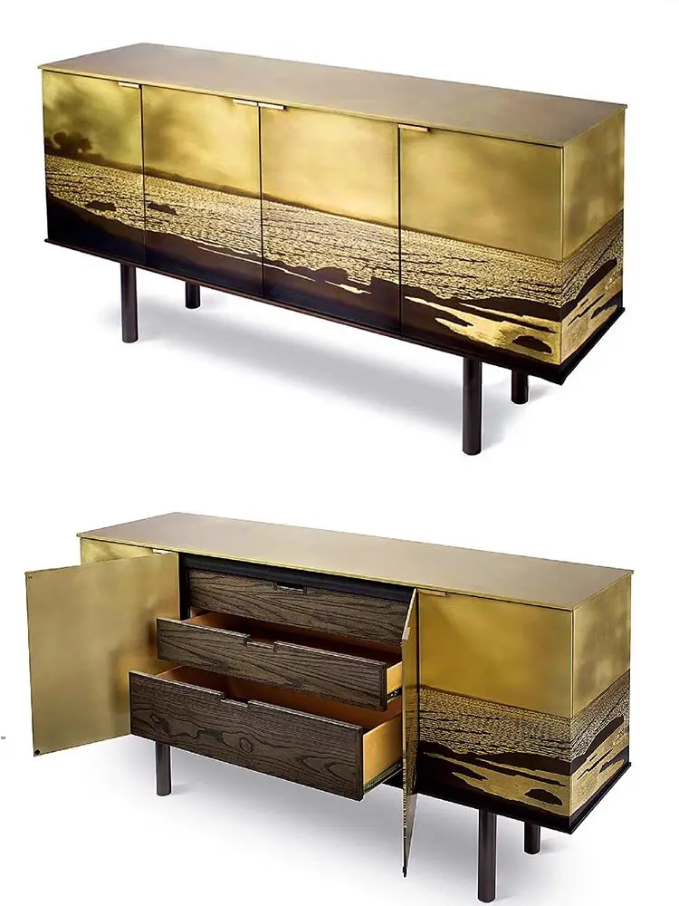 Vintage side cabinet modern simple art solid wood carving villa living room decorative cabinet advanced sense locker