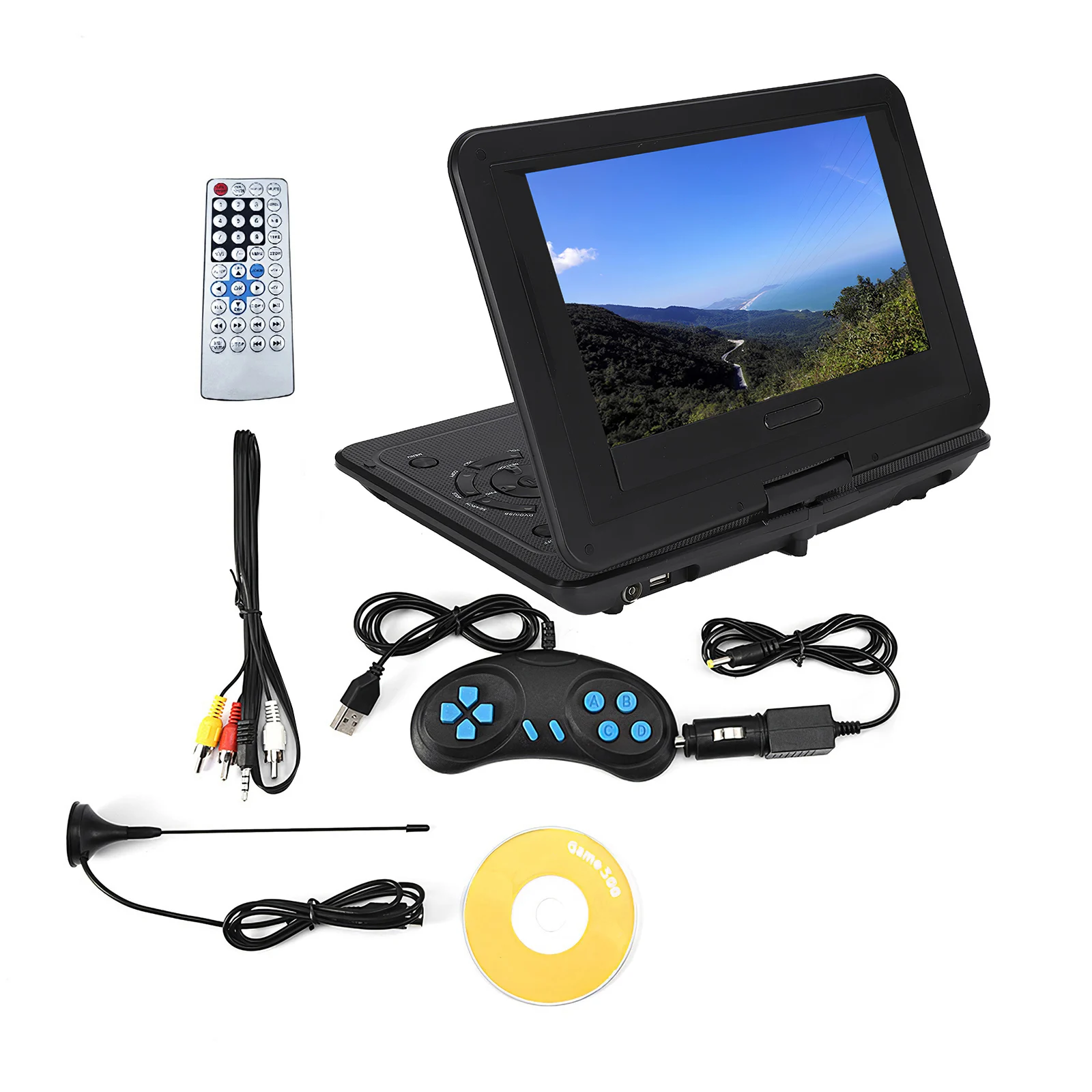 DVD Video Player Multifunctional 10.1-Inch Screen Video Signal Adapter Rotary Cable Television Player with AV Output and Gaming
