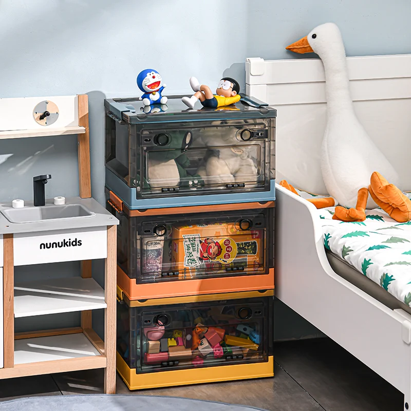 Stackable Storage Bin Box Portable Side Opening Child Organizer Basket Plastic Foldable Kids Toy for