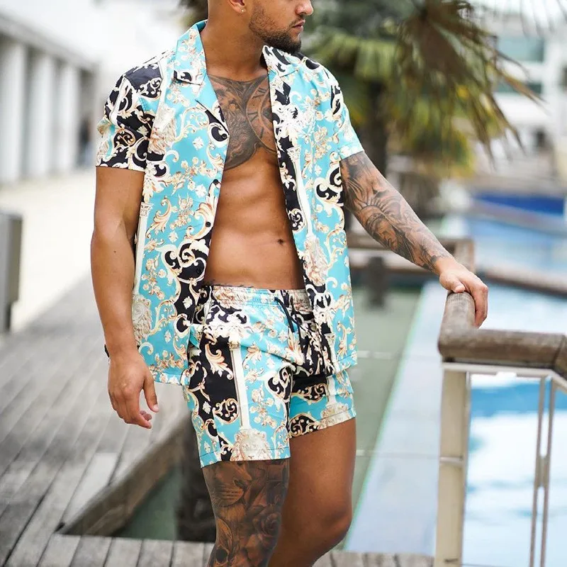 2022 Factory Wholesale Print Swimsuit Hawaiian 2 Piece Quick Dry surfing Clothing Short Sleeve Suits Swimwear & Beachwear