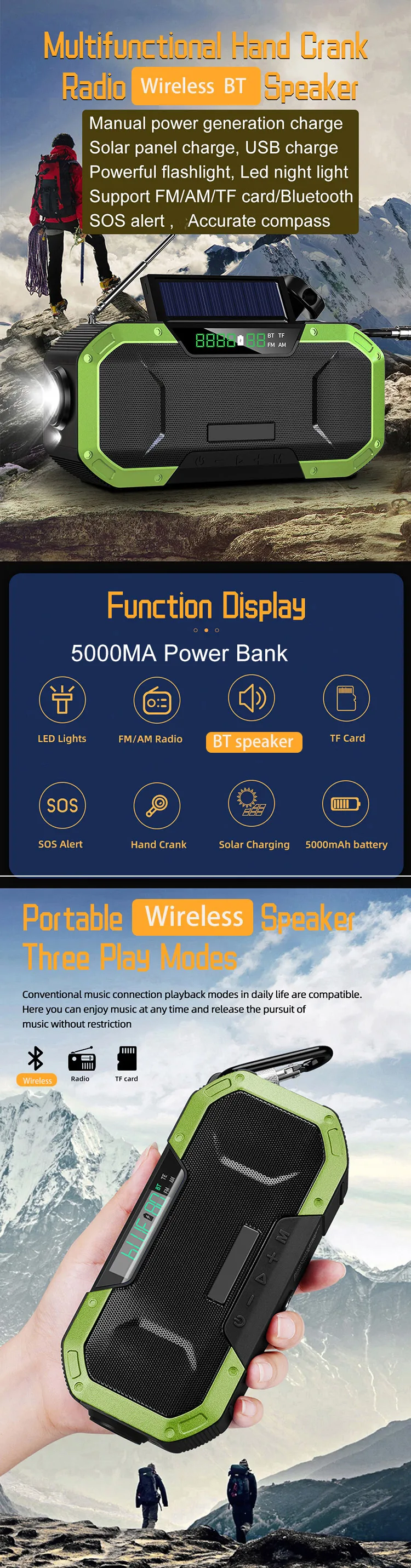 Popular Emergency Weather BT speaker and Home Radio multi Bt Wireless Speaker Digital Radio With Am/Fm Wb/ Receiver