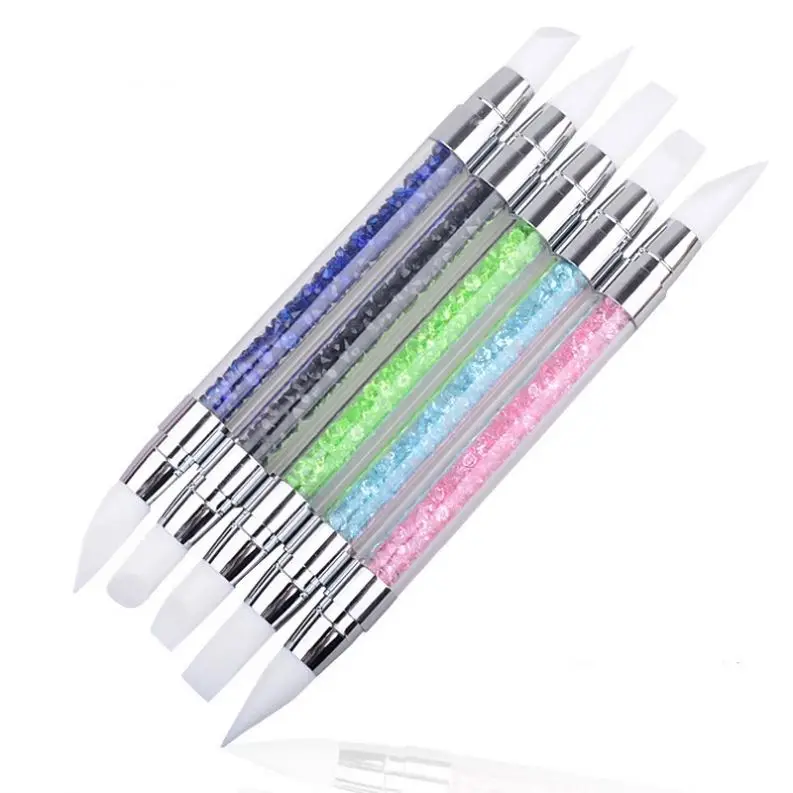Dual-ended Rhinestones Silicone Head Dotting Tools Nail Art Brush Sculpture Pen