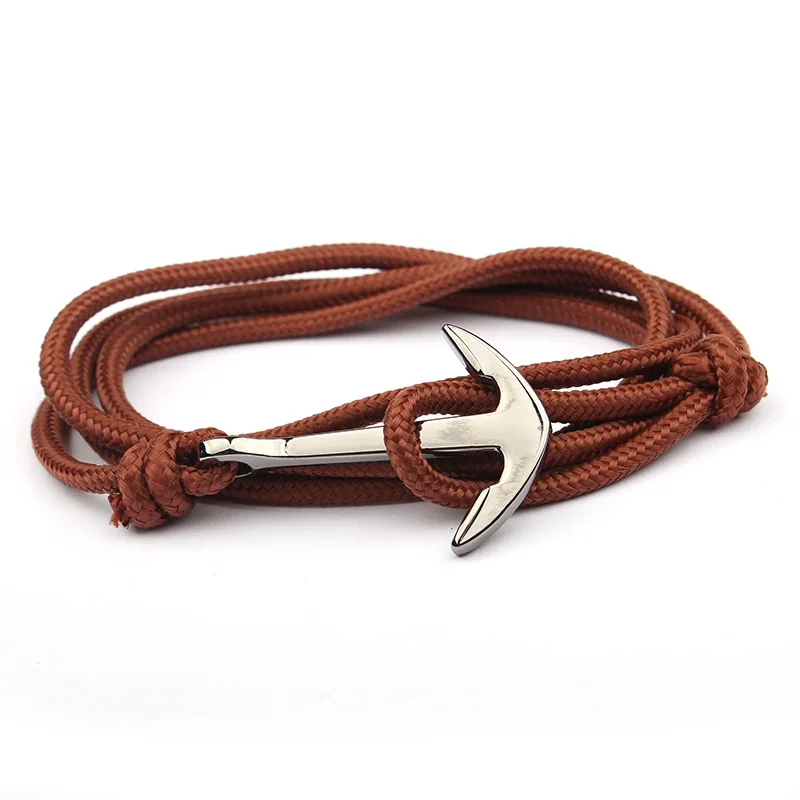 2024 factory price cheap jewelry fashion navy rope charm custom Black anchor bracelets men charm chain leather bracelet