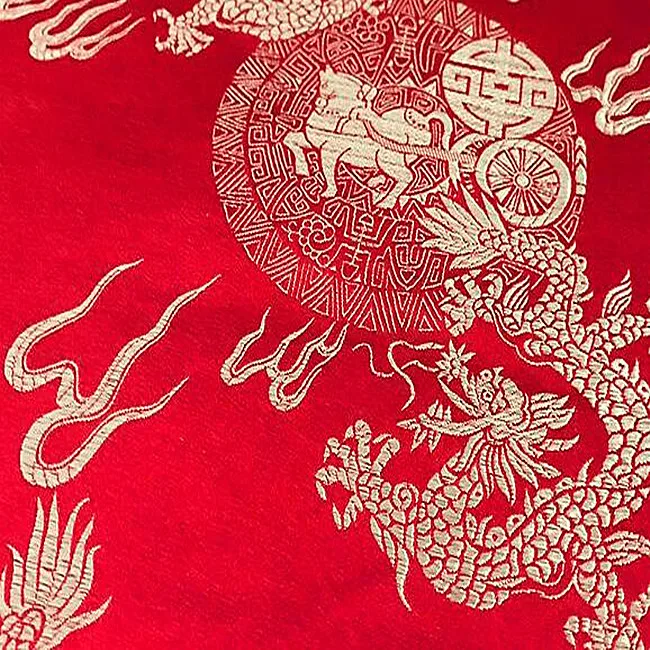 Jacquard Satin Classic Dragon Brocade Polyester Fabric for Party Bridal Tang Suit in Red 75cm
