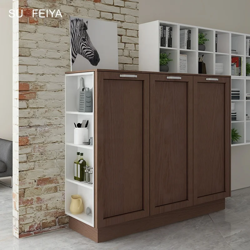 Suofeiya Trade Home Furniture Modern Handle Free Retro Plywood MDF Gloss Solid Wood Kitchen Cuisine Cabinet Supplier
