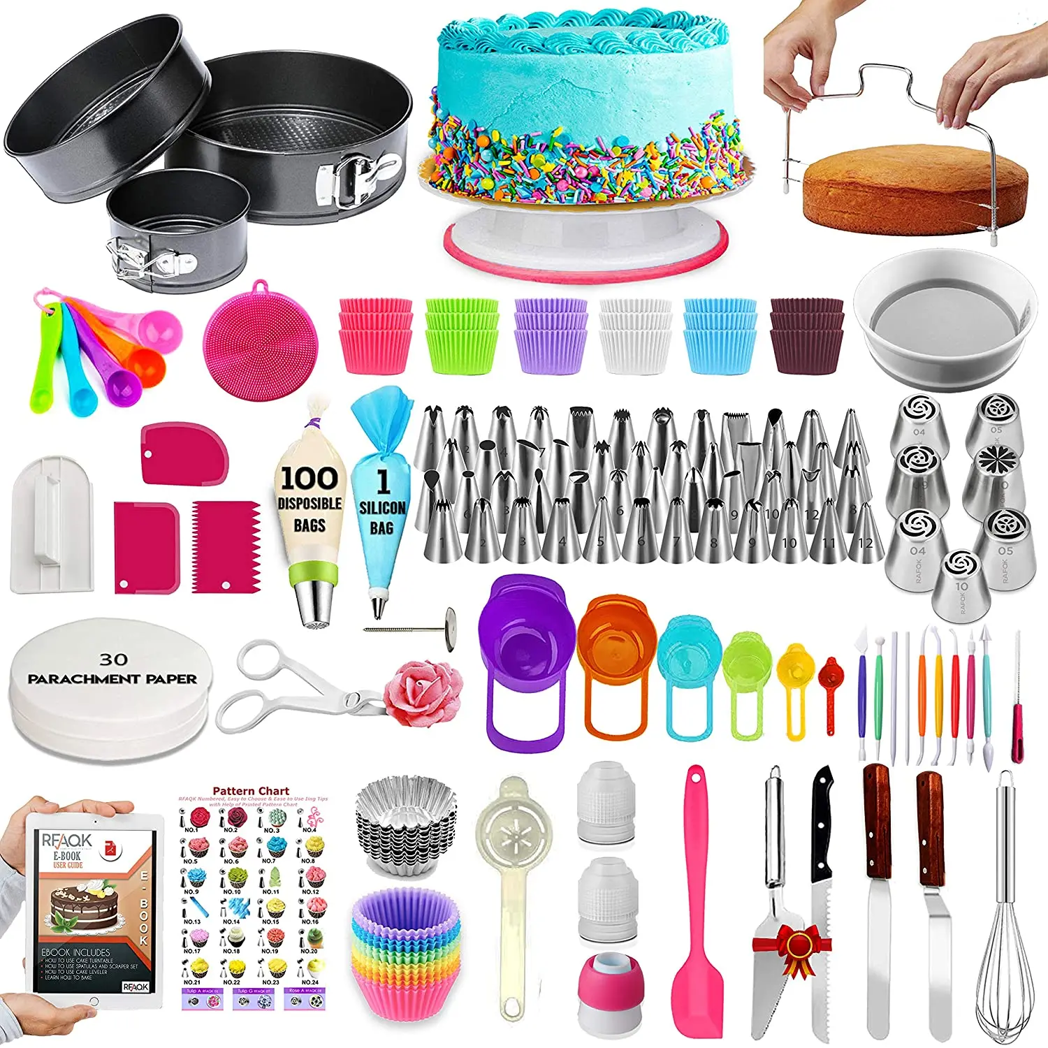 Cake Decorating Supplies kit with baking supplies for Beginners 360 PCs- Springform Pan Set -Cake Turntable