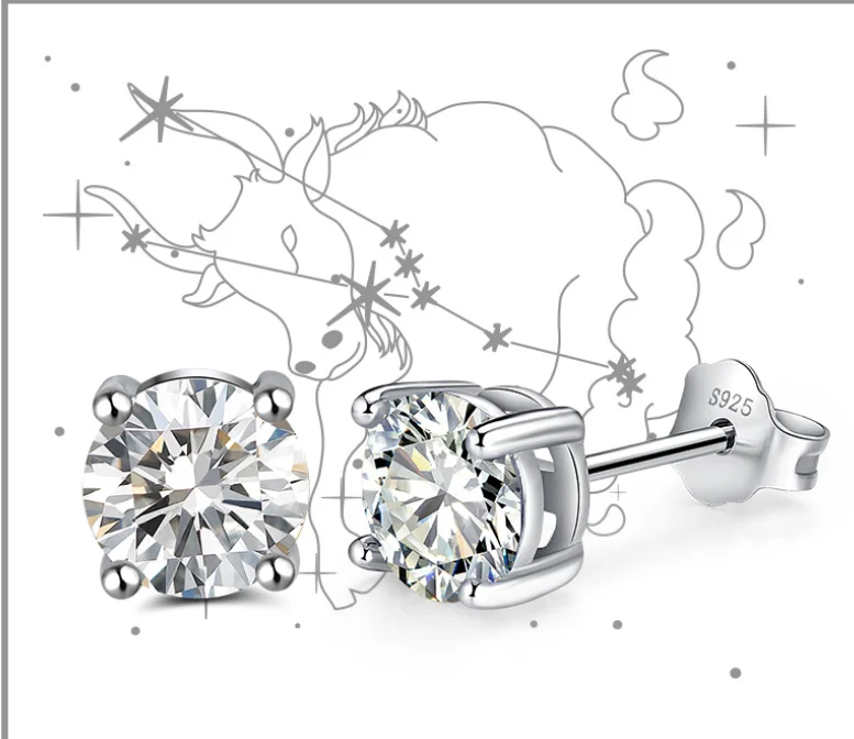 Sterling Silver 925 Jewelry Geometric Colorful Zircon Gold Earrings Zodiac Birthday Stone