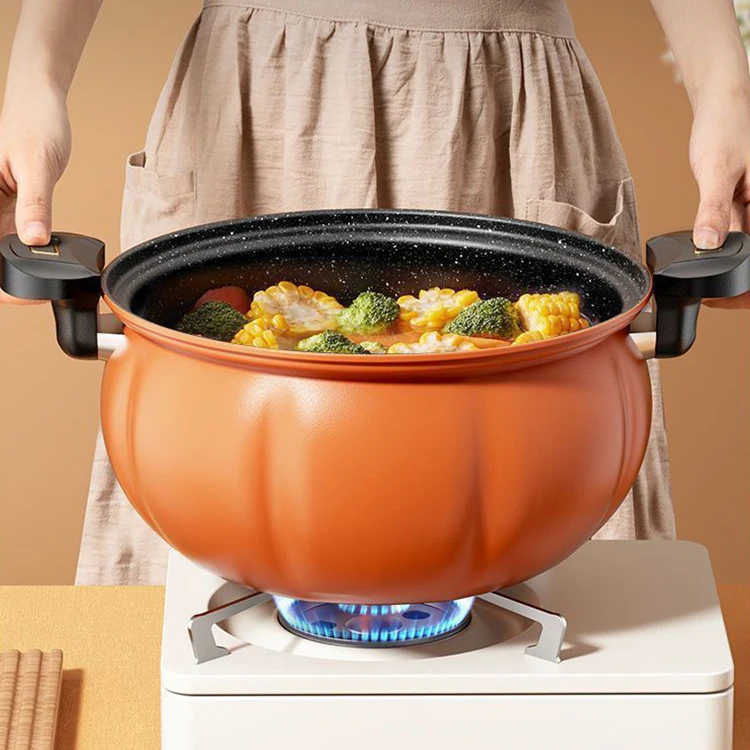 Горячая распродажа 8 л оранжевая новая кухонная посуда чугунная антипригарная Кастрюля для тушеного супа газовая скороварка в форме тыквы
