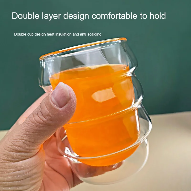 Creative high borosilicate cloud double-layer 250ml glass cup transparent flower tea milk wave water glasses