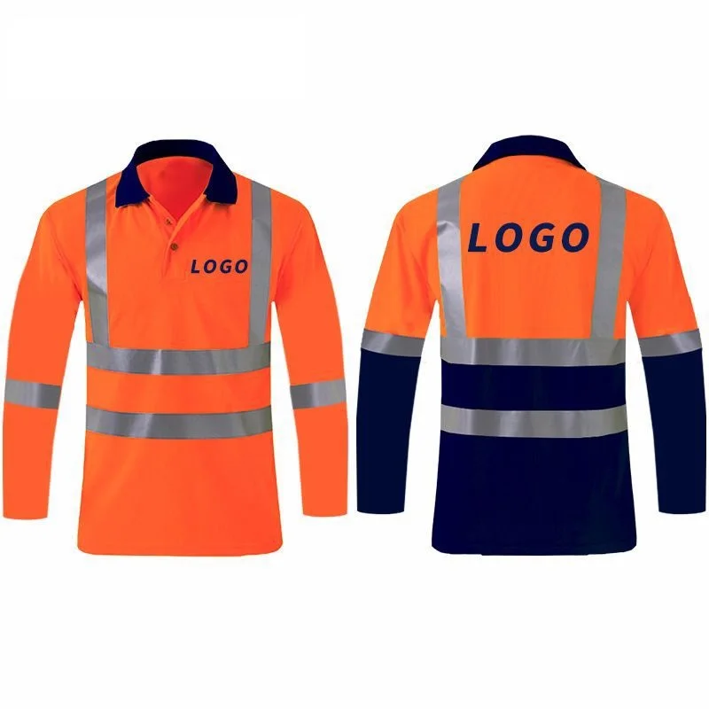 Reflective shirt logo High Visibility Long Sleeve Traffic Road Signs Men Reflective Safety polo shirt custom
