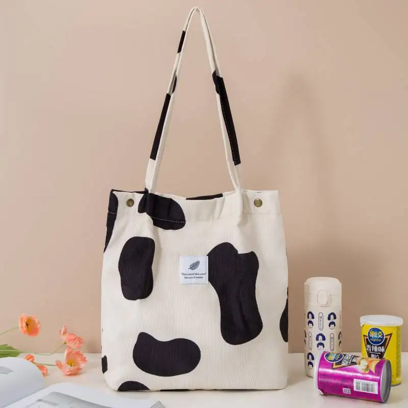 RU New Canvas Shoulder Corduroy Tote Bags Fashion Reusable Lady Underarm Shoulder Bags Eco-friendly Canvas Shoulder Tote Bags