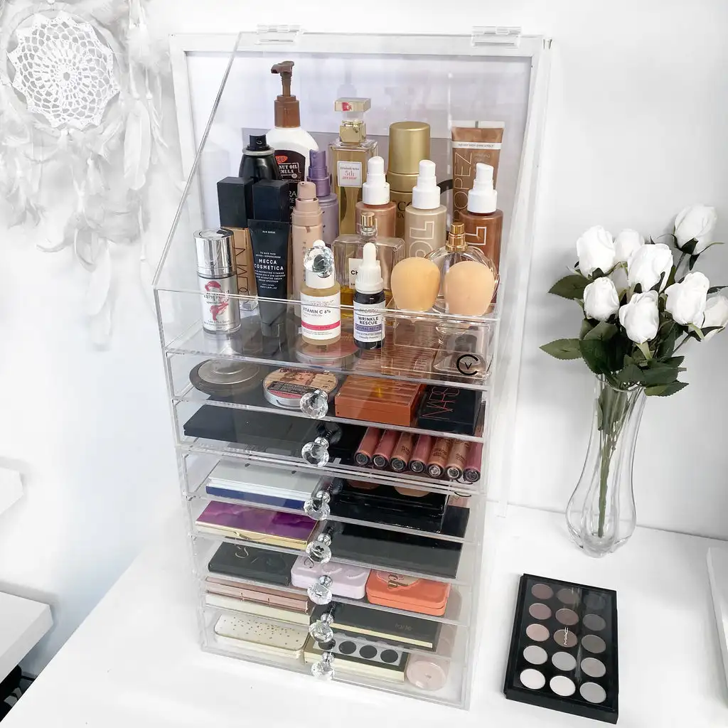 Luxury Dustproof Clear Acrylic Makeup Cosmetic Storage Organizer with Drawer