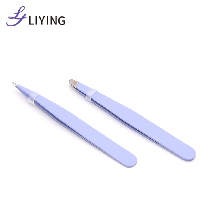 High Quality Customized Beauty Care Tool Stainless Steel Pointed Tip Slanted Eyebrow Eyelash Tweezers