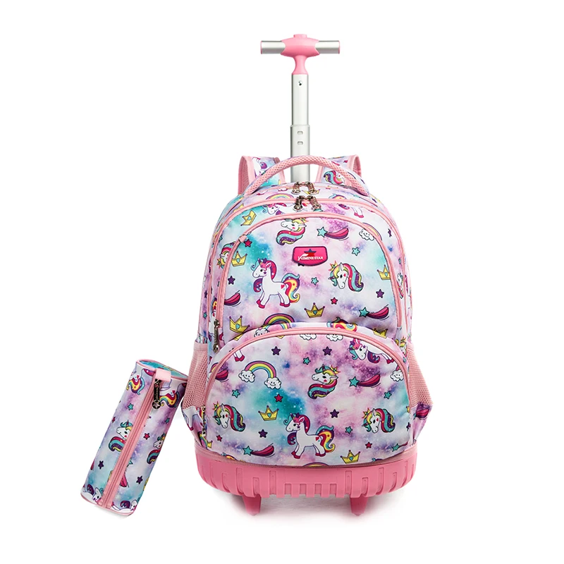 High quality wholesale love large capacity multifunctional schoolbag fashion set removable trolley schoolbag schoolbag