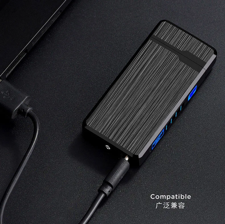 Brushed metal shell induction double arc usb rechargeable custom logo lighter