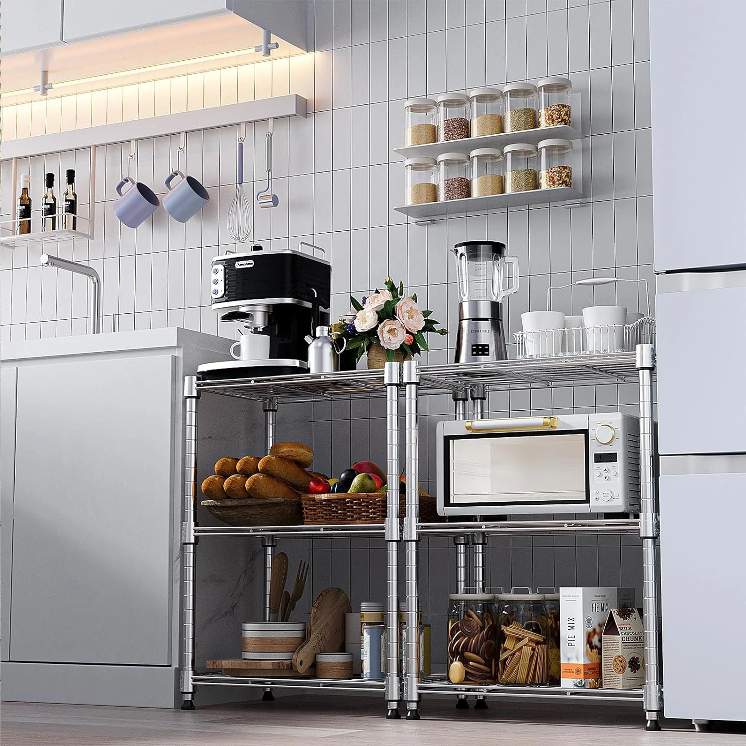 Wholesale 5-Shelf Shelving Storage Display Rack Unit Chrome Silver Metal Organizer Wire Rack With Wheels