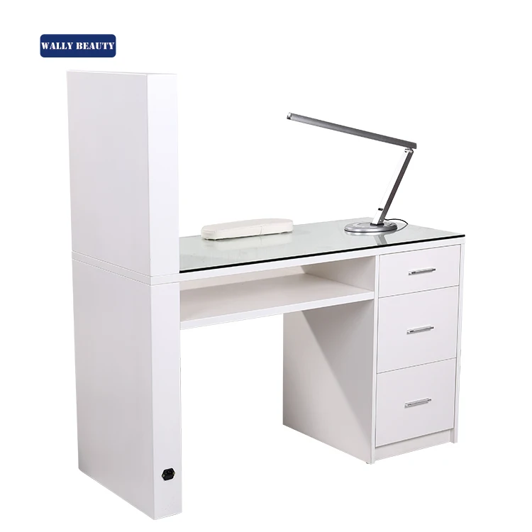 Wallybeauty wholesale white nail table glass top manicure table with display rack