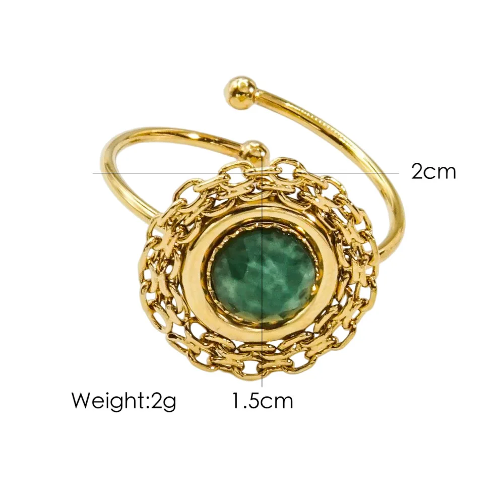 Colorful Natural Stone Setting INS Fashion Stainless Steel 14K Gold Open Turquoise End Ring