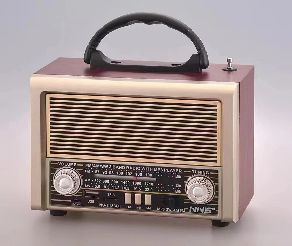 high quality retro headset  radio  home desktop Wooden AM FM SW 3  band Radio with bt Speaker NS-8135BT