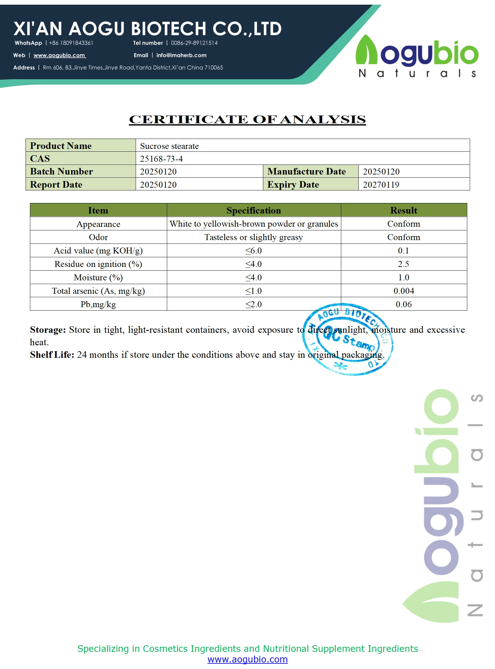 Factory Supply Sucrose Stearate Cosmetic Ingredients Cas 25168-73-4 Sucrose Stearate