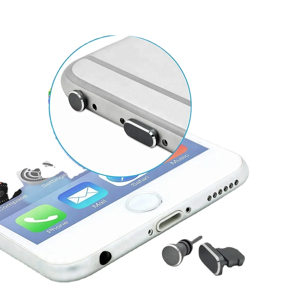 Premium Metal Alloy 3.5mm Earphone Plug Anti Dust Plugs for iPhone, Black Charging Port Plug For iPhone 7/8/X Compatible Case