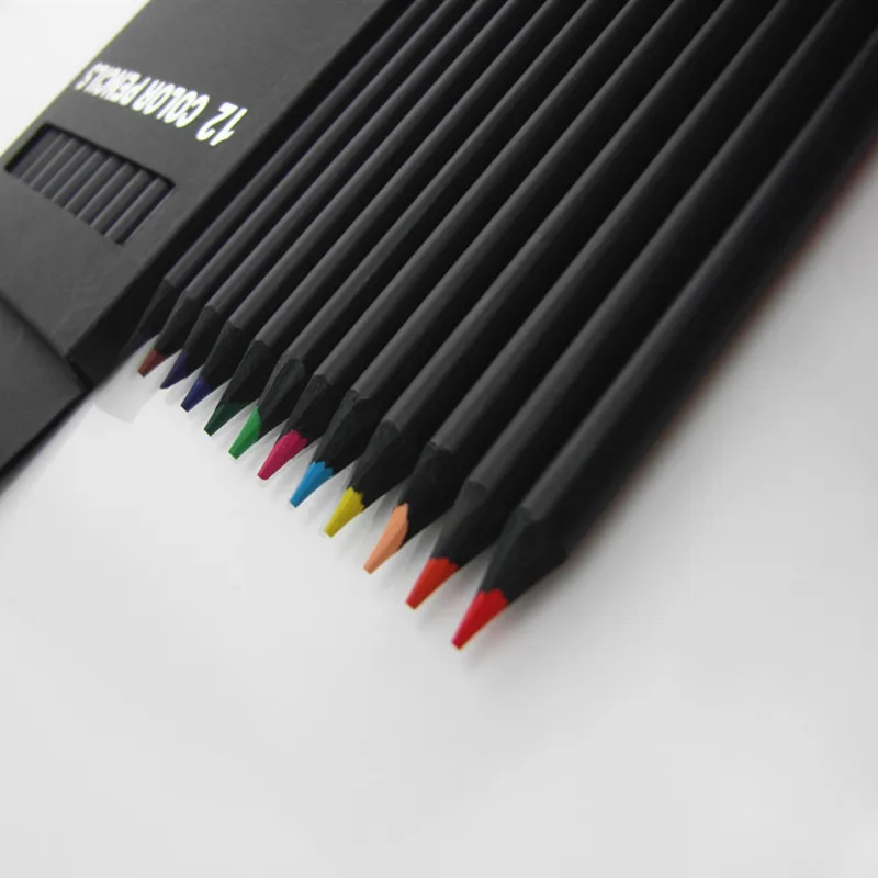 12 Pcs New High Quality Pencil Packaging 12 Different Colours Colored Pencils Kawaii School Black Wooden Pencils Fast Delivery