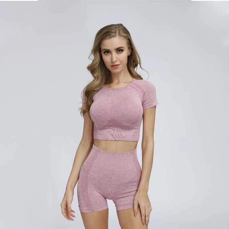 Женские комплекты для йоги, тренажерного зала, фитнеса, спортивная одежда, короткая рубашка, брюки для активного отдыха, тренировок, тренажерного зала, йоги, леггинсы для бега и спорта