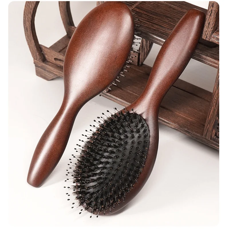 Eco friendly Custom Logo Wooden Hair Brush Hairbrush Boar Bristle Synthetic Massage Comb Hair Detangling