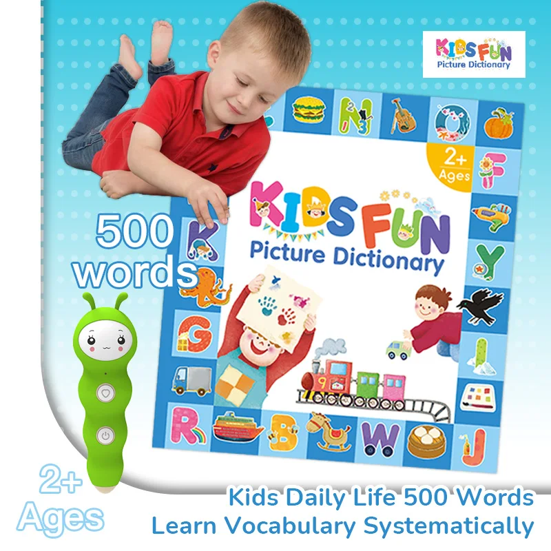 Comprehensive English Learning Set Kids Picture Dictionary and Talking Pen Interactive Audio Books Vocabulary Building