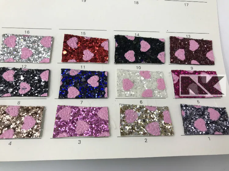 P518 chunky glitter pink heart-shaped leather fabric glitter sheet custom leather for bag, hair accessories, hairpin jewelry
