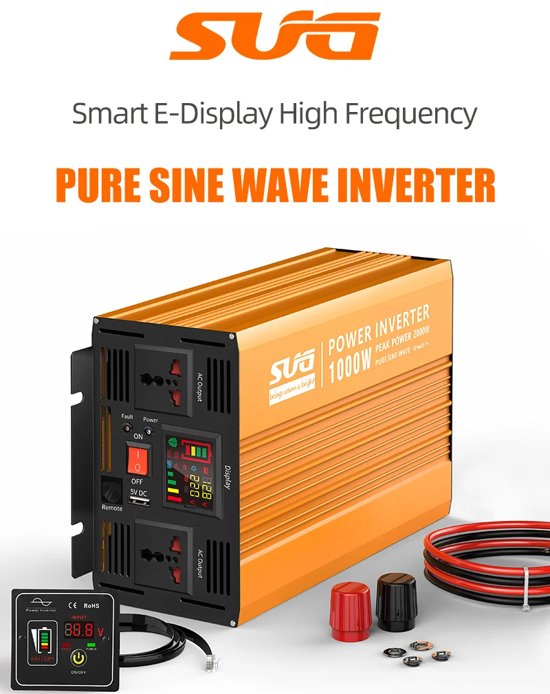 1000W Ce Intelligent 12Vdc To 220Vac Inverter With Display Pure Sine Wave Solar Power Inverter