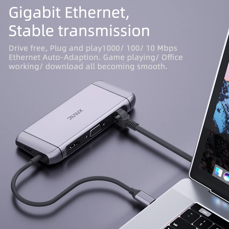 
Soomfon 9 in 1 Type C Docking USB C to Ethernet HDMI VGA USB C Hub Adapter for Macbook 