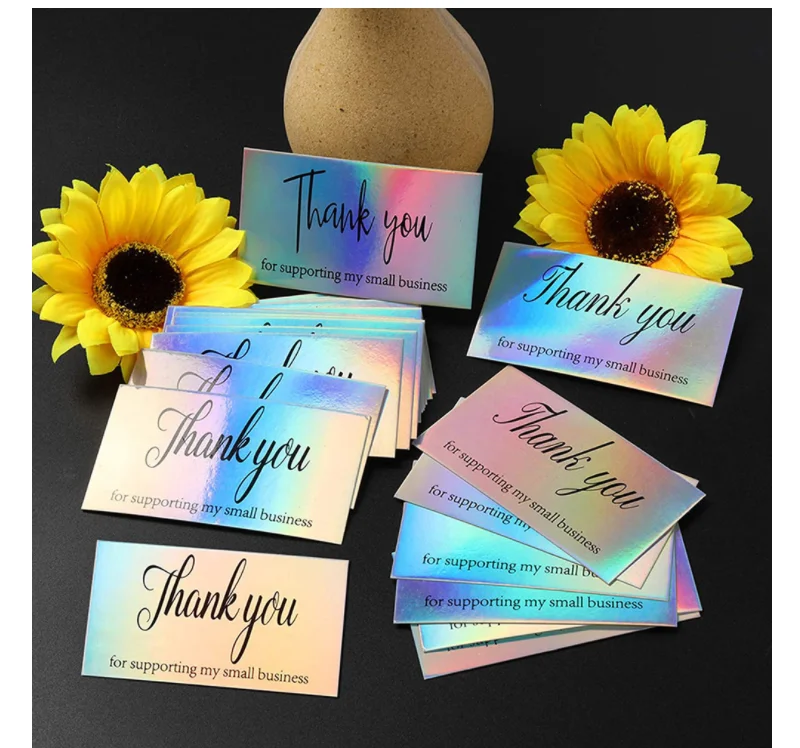 Customized Holographic Gold Foil Design Business Card Thank You Note Card