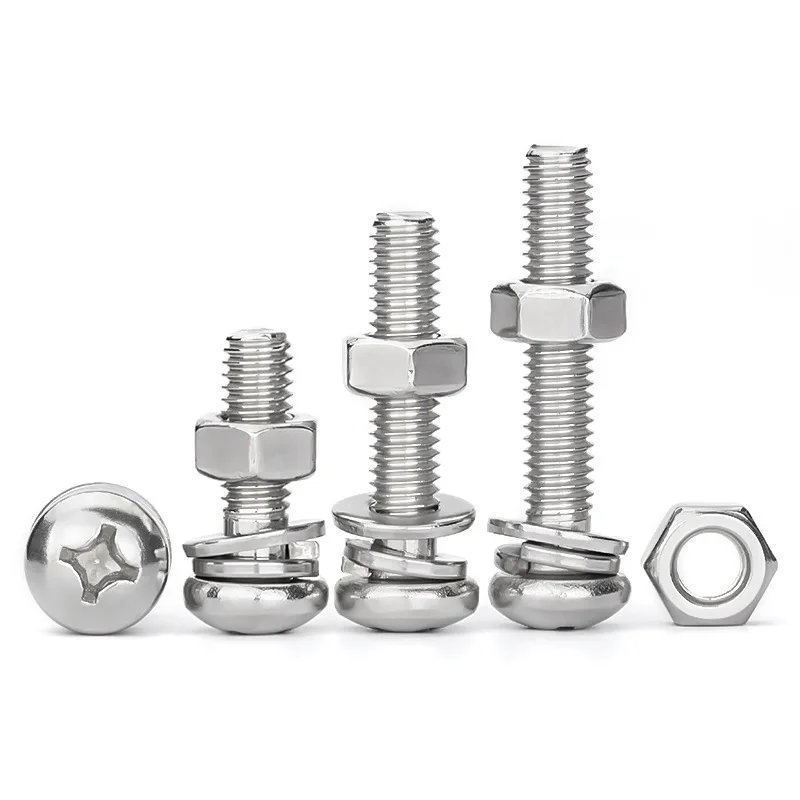 Stainless Steel Cross Round Head Screws Nut Flat Washer Set Spring Washer Combination Assembling Bolts Screw