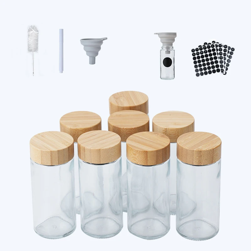 Round Shape 90ml 120ml 4OZ Glass Spice Jar Pepper Seasoning Glass Bottle With Bamboo And Wooden Lid