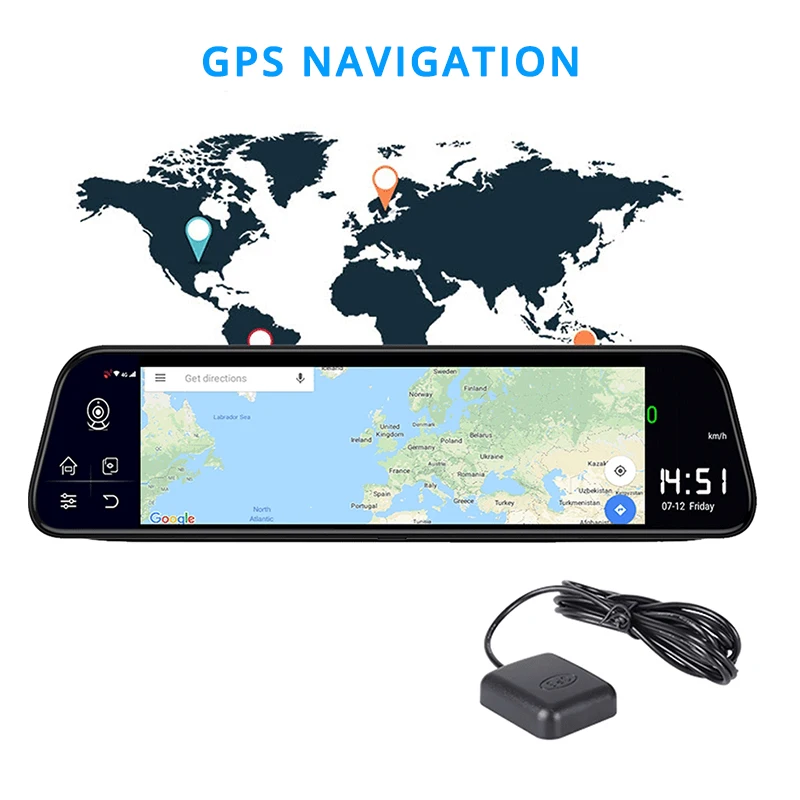 9.66 Inch IPS Streaming Mirror Monitor GPS Car DVR Dash Cam Double Camera Reverse Camera For Cars With Display