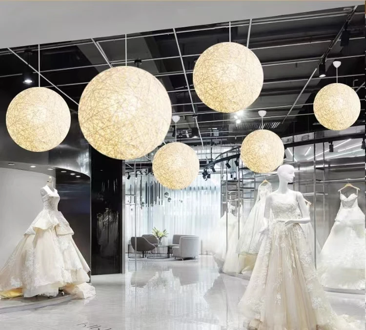 Hemp ball chandelier single head rattan art lamp Garden restaurant bar chandelier