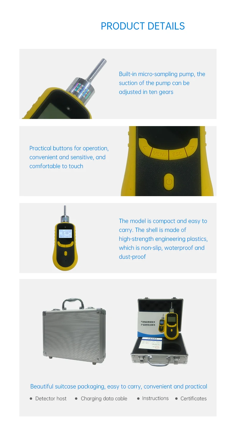Portable ozone sensor with usb charger ozone gas detector