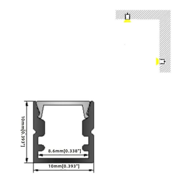 10x10mm Hot sale U Shape profile fittings led aluminum profile channel with diffuser cover