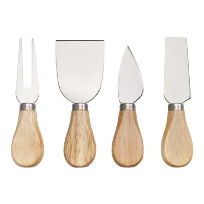Professional Kitchenware 4 Pieces Set Stainless Steel Cheese Knives Wooden Handle