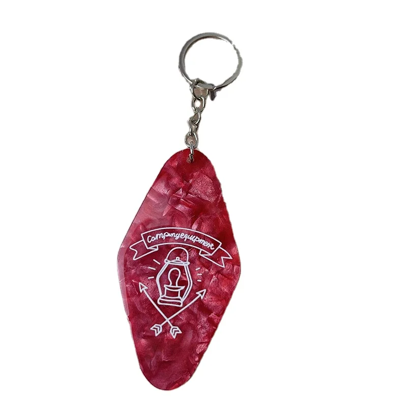 Wholesale Custom Design Hot Stamp Pink Engraved Hotel Retro Glitter Bank Motel Keychain UV Dtf Decal With Acrylic Keychains
