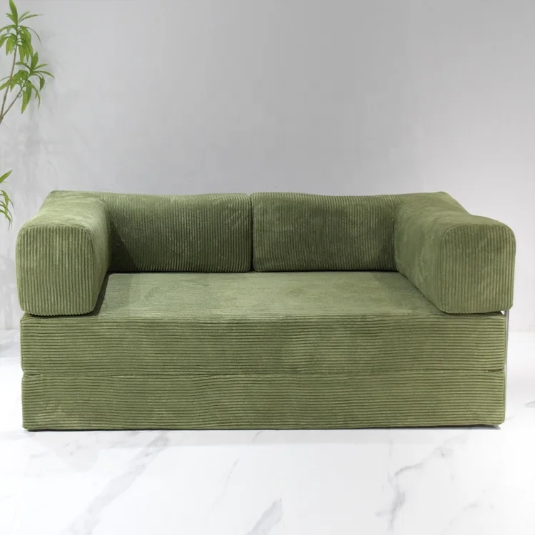 Foshan Manufacture Living Room Furniture Fabric Comfortable Rolled Vacuum Packed Green Machine Air Compressed Sofa Bed In A Box
