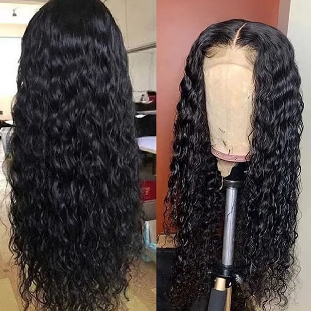 Ali Queen Hair Natural Color Peruvian Remy Human Hair Lace Wig With Baby Hair Water Wave 5x5 Lace Wigs For Black Women