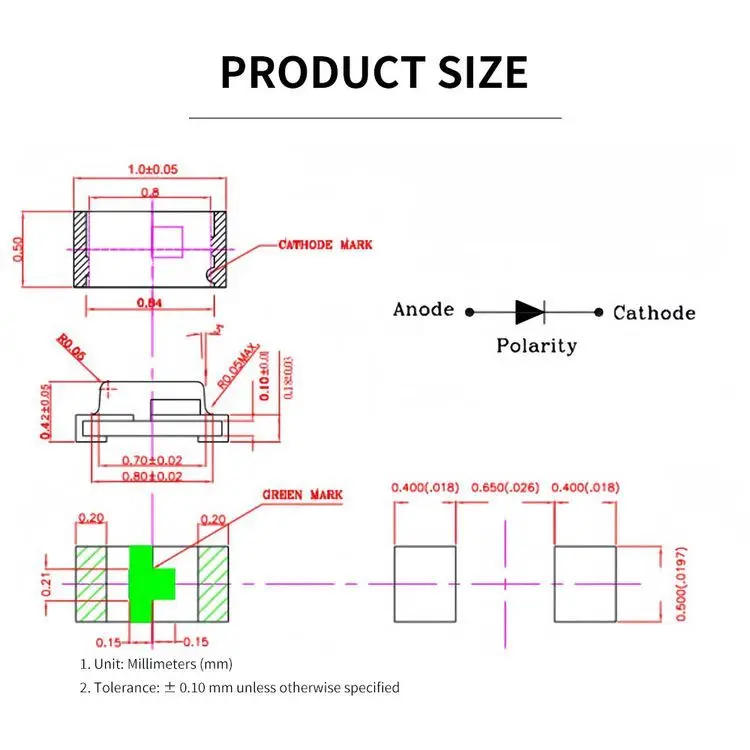 0402 SMD LED Series Micro Chip Light 2.0V 0.06W 20MA Encapsulation Orange RGB White Red Blue Yellow Amber for Signage